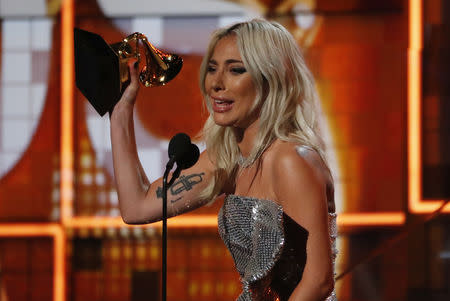 61st Grammy Awards - Show - Los Angeles, California, U.S., February 10, 2019 - Lady Gaga wins Best Pop Duo/Group Performance for "Shallow" with Bradley Cooper (not in photo). REUTERS/Mike Blake