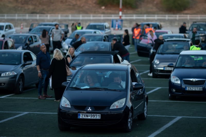 Drive-in concert of popular Greek singer Natassa Theodoridou, following a nationwide lockdown against the spread of the coronavirus disease (COVID-19)