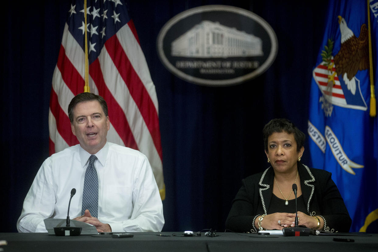 Former FBI Director James Comey (left) and former Attorney General Loretta Lynch are among the five high-profile witnesses who've been called to testify as part of the Republican-led inquiry into the FBI and Justice Department's Russia probe. (Photo: Bloomberg/Getty Images)