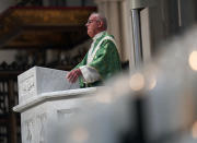 The Very Rev. Kris Stubna, rector of St. Paul Cathedral Parish, preaches on the topic of abortion after the recent Supreme Court decision to overturn Roe v. Wade during Mass at St. Paul Catholic Cathedral in Pittsburgh on Sunday, June 26, 2022. During his service, Stubna said the overturning of the nearly 50-year-old Roe v. Wade ruling was the result of prayers and efforts of many Catholics and others. (AP Photo/Jessie Wardarski)