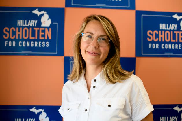 Democratic nominee Hillary Scholten, seen here at her campaign headquarters in Grand Rapids, Michigan, says she is prepared to run against either Meijer or Gibbs for the House seat in Michigan's 3rd District. (Photo: Brittany Greeson for HuffPost)