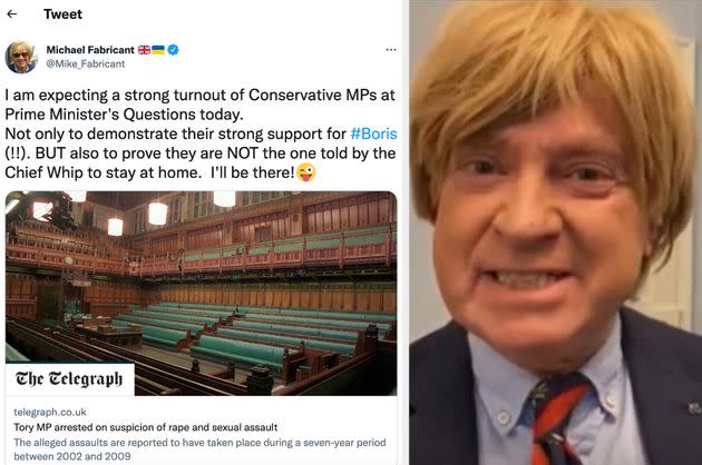 Michael Fabricant and his Twitter joke (Photo: Twitter and Getty)