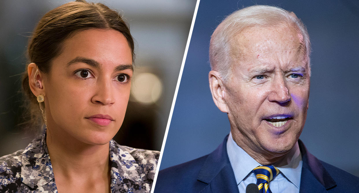 Rep. Alexandria Ocasio-Cortez and former Vice President Joe Biden. (Photos: Alex Brandon/AP, Sean Rayford/Getty Images)