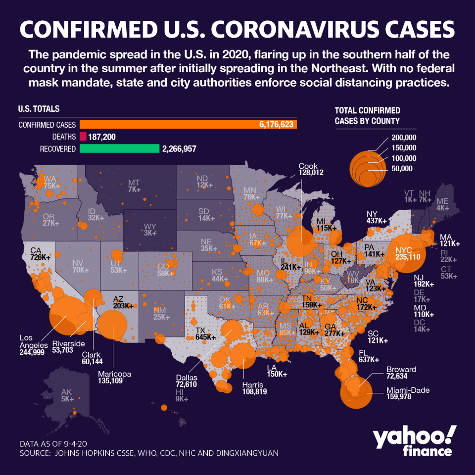 Confirmed coronavirus cases. (David Foster/Yahoo Finance)