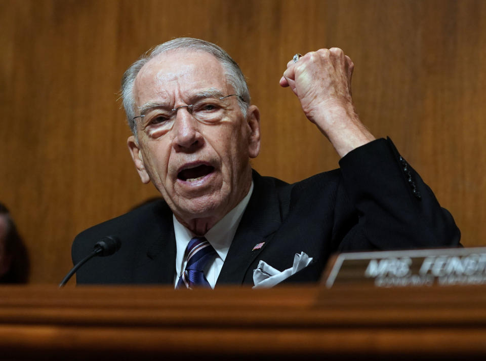 Senate Judiciary Committee Chairman Chuck Grassley, R-Iowa, speaks as Christine Blasey Ford testifies.