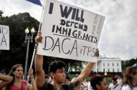 <p>Diego Rios, 23, of Rockville, Md., rallies in support of the Deferred Action for Childhood Arrivals program, known as DACA, outside of the White House, in Washington, Tuesday, Sept. 5, 2017. (Photo: Jacquelyn Martin/AP) </p>