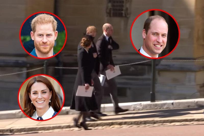哈利與威廉、凱特被拍到一起離開坎特伯雷大教堂。（翻攝The Royal Family Channel畫面）