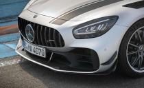 <p>Along with new headlights that better match the new AMG GT 4-Door's, which all 2020 GT coupes receive, the GT R Pro's deeper front splitter with aluminum supports is its most prominent design feature. </p>