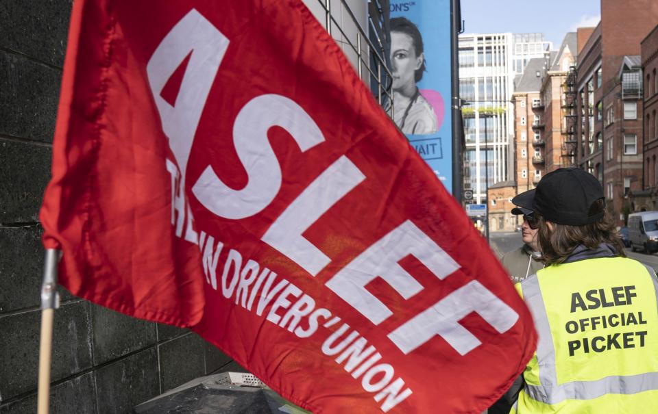 File photo dated 03/06/2023 of members of the Aslef union on a picket line near to Leeds train station. Train drivers are to stage a fresh series of strikes next month in their long-running dispute over pay, their union Aslef has announced.