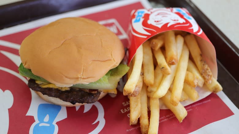 wendy's burger and fries on tray