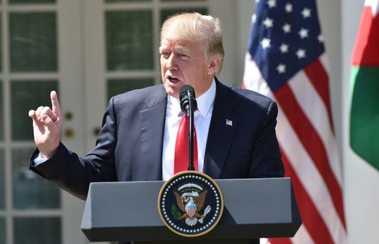 US President Donald Trump speaks during a joint press conference with Jordan's King Abdullah II in the Rose Garden at the White House on April 5, 2017 in Washington, DC