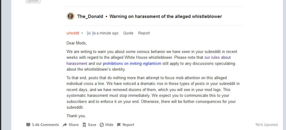 Reddit The Donald warning screenshot