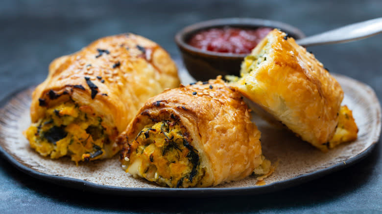 squash pastry rolls on plate 