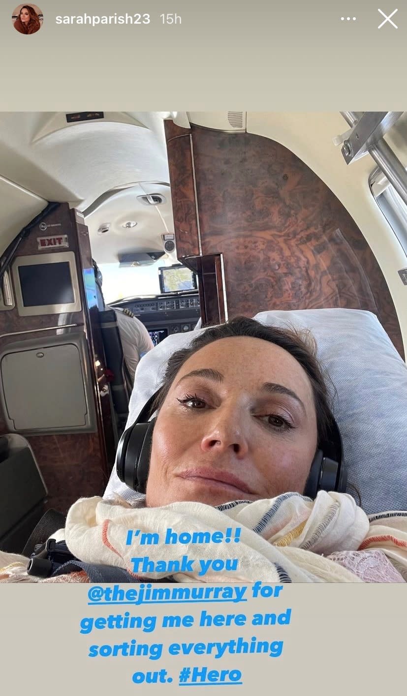 The actress informed her Instagram followers that she had returned home (Sarah Parish Instagram/PA)