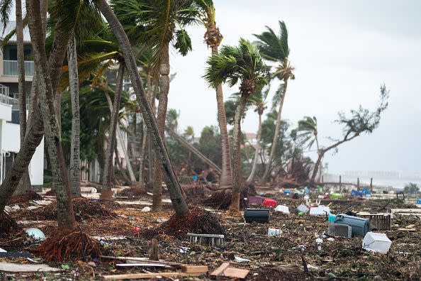 BONITA SPRINGS, FL - SEPTEMBER 29: Debris is strewn across the beach caused by Hurricane Ian on September 29, 2022 in Bonita Springs, Florida. The storm made a U.S. landfall on Cayo Costa, Florida, and brought high winds, storm surges, and rain to the area causing severe damage. (Photo by Sean Rayford/Getty Images)