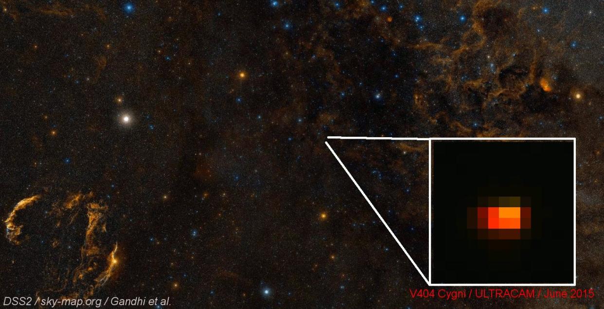 a movie of fast red flashes from V404 Cygni observed by the ULTRACAM fast imager on the William Herschel Telescope in the early morning hours of June 26, 2015.