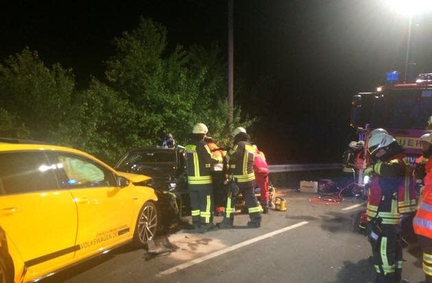 Emergency services help Frank Schacht’s son after a car crash. Source: Facebook/Frank Schacht