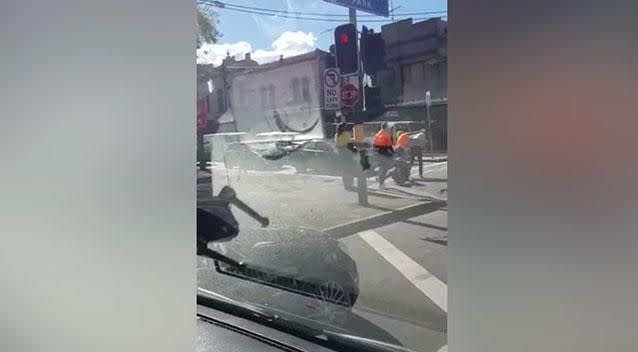 The group of men were seen fighting. Source: 7 News