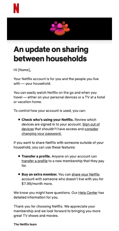 The letter Netflix will send to customers titled 