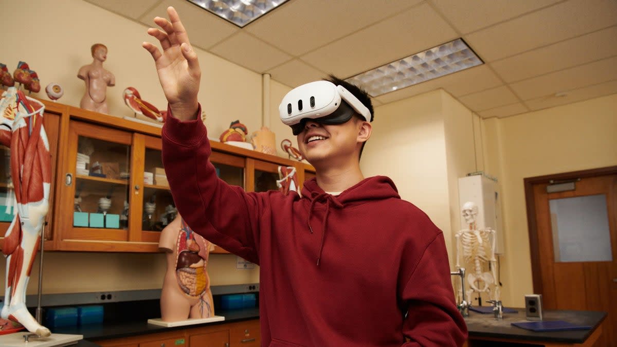 A student uses the Meta Quest headset in science class in the the company's latest promotional video (Meta)