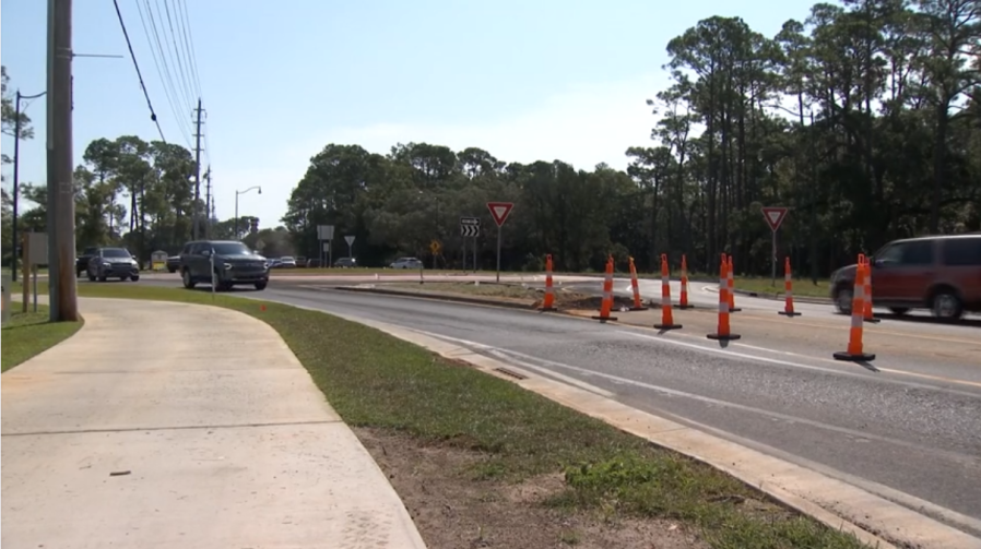 Screenshot of the East Canal Road construction (WKRG News 5 photo).