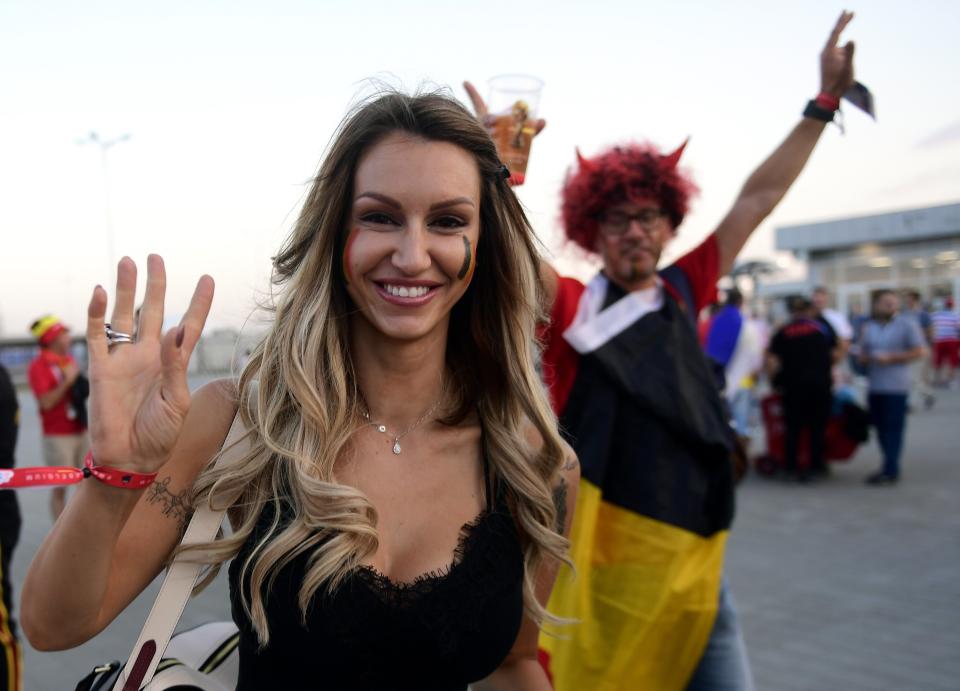 <p>Rafaella Szabo wife of Axel Witsel of Belgium during the FIFA 2018 World Cup Russia Round of 16 match between Belgium and Japan at the Rostov Arena stadium on July 02, 2018 in Rostov-On-Don, Russia, 02/07/2018 ( Photo by Peter De Voecht / Photonews<br> via Getty Images) </p>