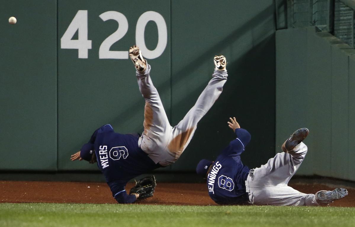 Kevin Kiermaier, right, of the Tampa Bay Rays, and teammate Desmond News  Photo - Getty Images