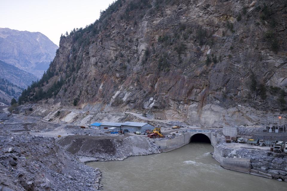 A tunnel is situated at the site of the Shongtong-Karchham Hydropower Project near Rekong Peo, the district headquarters of the Kinnaur district of the Himalayan state of Himachal Pradesh, India, Wednesday, March 15, 2023. A favorite initiative of Indian governments, the push for dams has skyrocketed as the nation looks for round-the-clock energy that doesn't spew planet-warming emissions. (AP Photo/Ashwini Bhatia)
