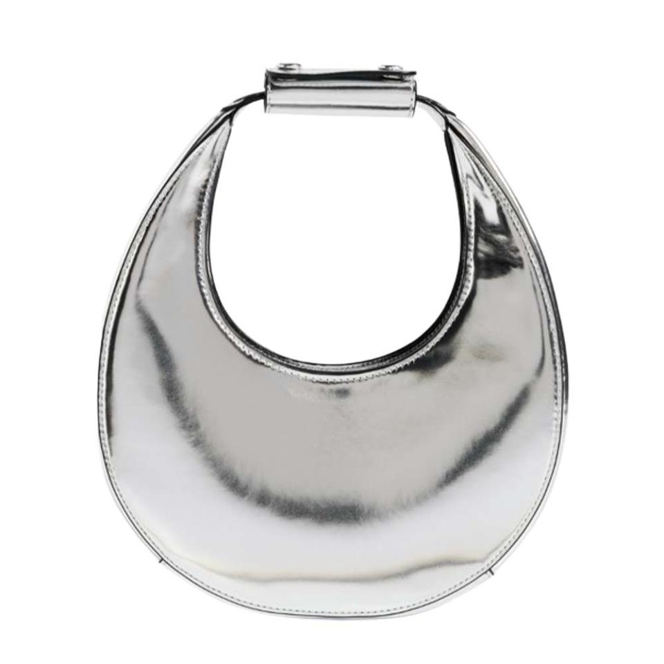 silver metallic crescent handbag