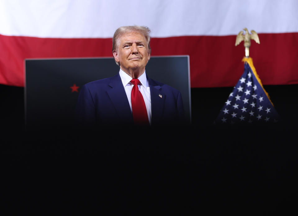 TUCSON, ARIZONA - SEPTEMBER 12: Republican presidential nominee, former U.S. President Donald Trump, speaks during a campaign event at the Linda Ronstadt Music Hall on September 12, 2024 in Tucson, Arizona. Former President Donald Trump held a campaign event to speak on the economy. (Photo by Justin Sullivan/Getty Images)