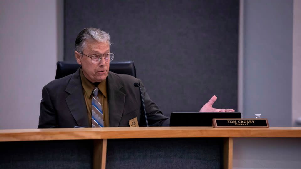Cochise County Supervisor Tom Crosby at a February 2023 public meeting in Bisbee, Arizona. - Alberto Mariani/AP