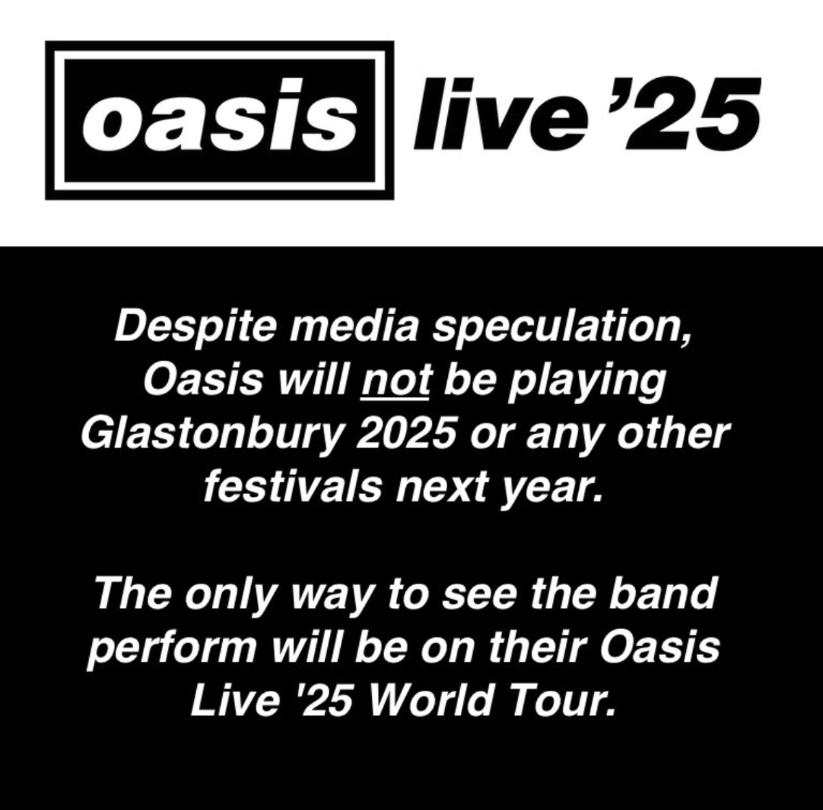 Oasis confirm they will not be playing Glastonbury 2025 (X/Twitter)