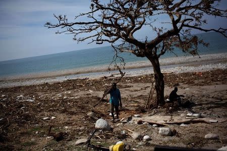 A man carries sticks after Hurricane Matthew in Chardonnieres, Haiti, October 10, 2016. REUTERS/Andres Martinez Casares