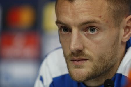 Football Soccer - Leicester City Press Conference - Ramon Sanchez Pizjuan Stadium, Seville, Spain - 21/2/17 Leicester City's Jamie Vardy during the press conference Action Images via Reuters / John Sibley Livepic