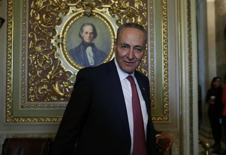 Sen. Charles Schumer (D-N.Y.) leaves after the weekly Senate Democratic policy luncheon at the Capitol on Nov. 16, 2016. Schumer was elected as the incoming Senate minority leader in the morning.