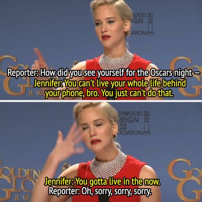 After the 2016 Golden Globes, Jennifer Lawrence was widely criticized for cutting off an international journalist and scolding him for reading a question from his phone.
