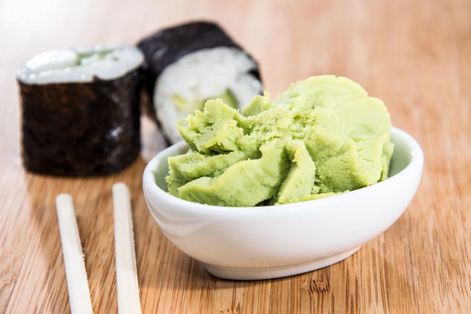 <p>Getty</p> Maki rolls with Wasabi on wooden background
