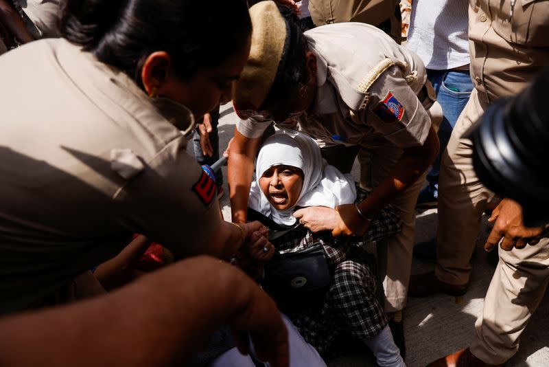 Protest by supporters of the Aam Aadmi Party (AAP) in New Delhi