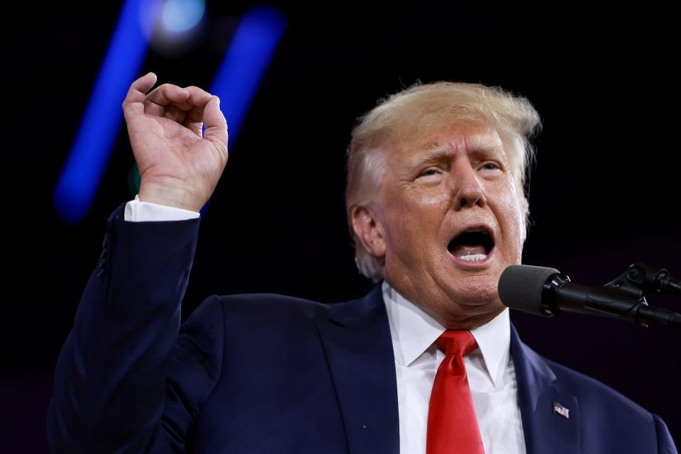 Former President Donald Trump addresses the Conservative Political Action Conference on Feb. 26, 2022, in Orlando, Fla.