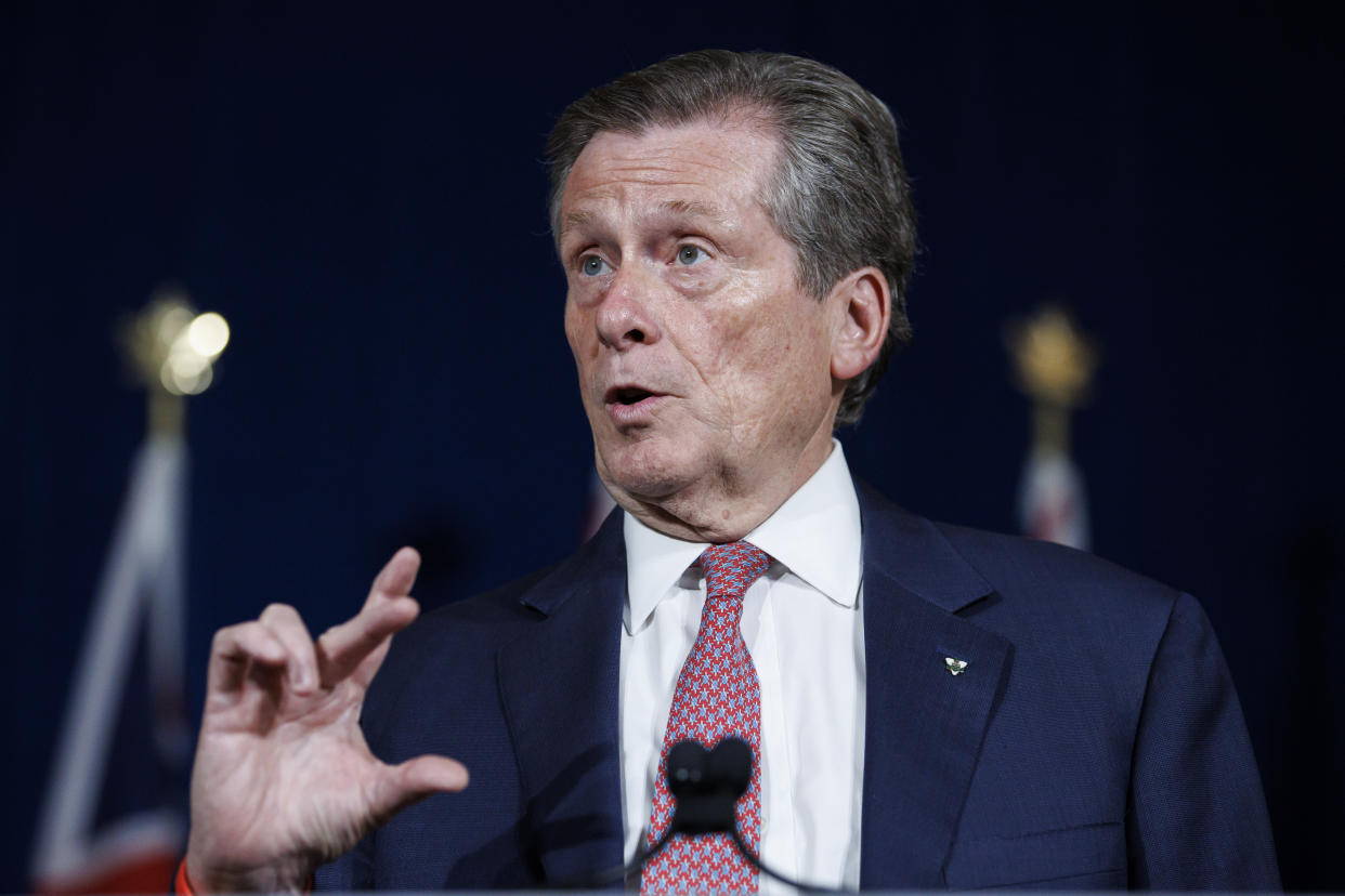 Toronto Mayor John Tory, speaks during a press conference while inside Queen’s Park in Toronto, Monday, June 27, 2022. THE CANADIAN PRESS/Cole Burston