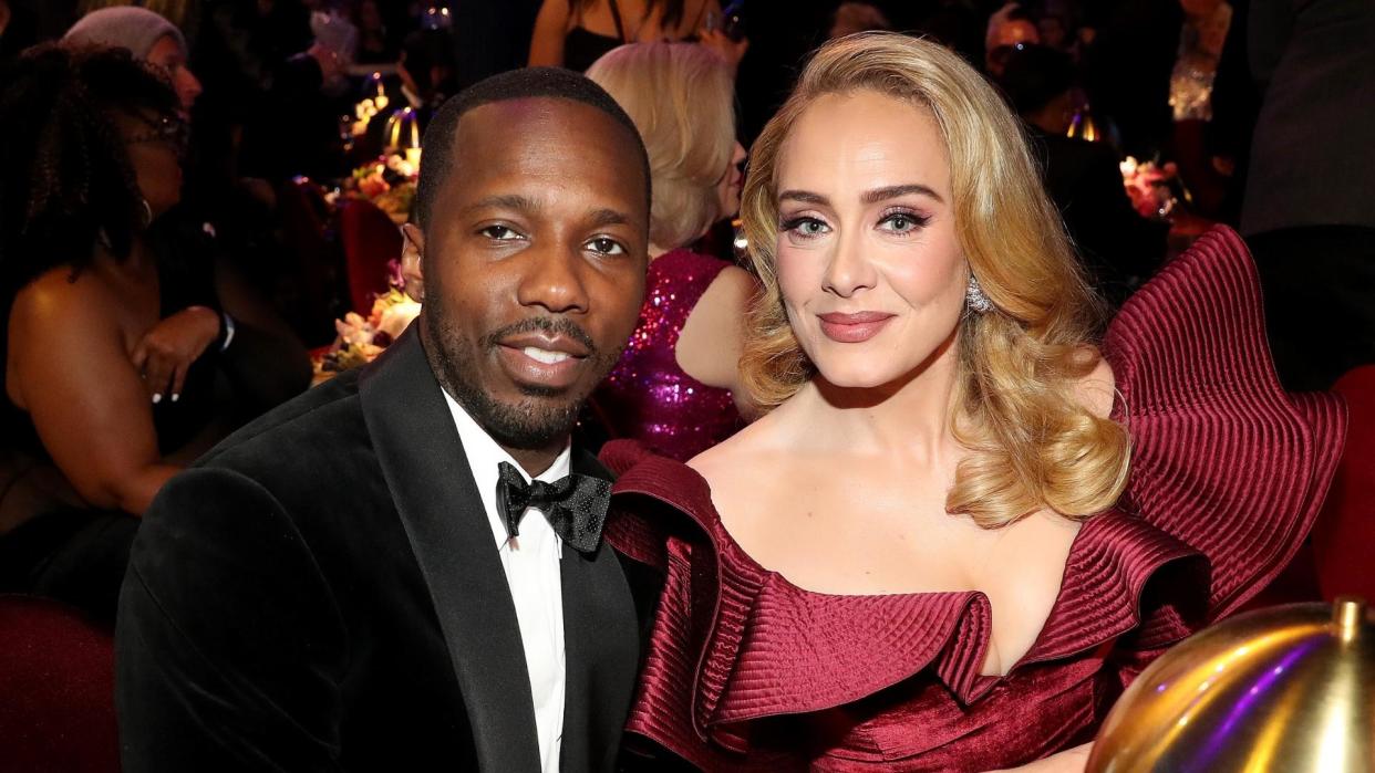  Rich Paul and Adele attend the 65th GRAMMY Awards at Crypto.com Arena on February 05, 2023 in Los Angeles, California. 