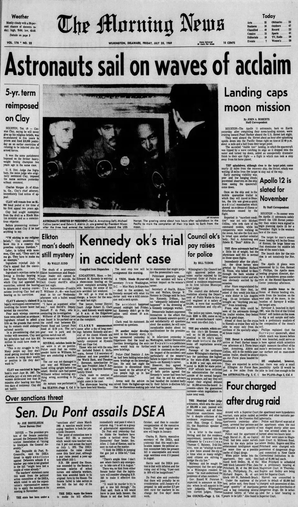 Front page of The Morning News from July 25, 1969.