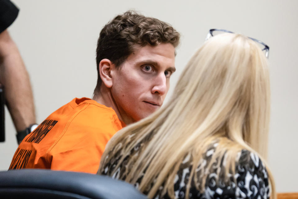 Image: Bryan Kohberger looks toward his attorney, public defender Anne Taylor, right, during a hearing in Latah County District Court on Jan. 5, 2023, in Moscow, Idaho. (Ted S. Warren / Pool via Getty Images)