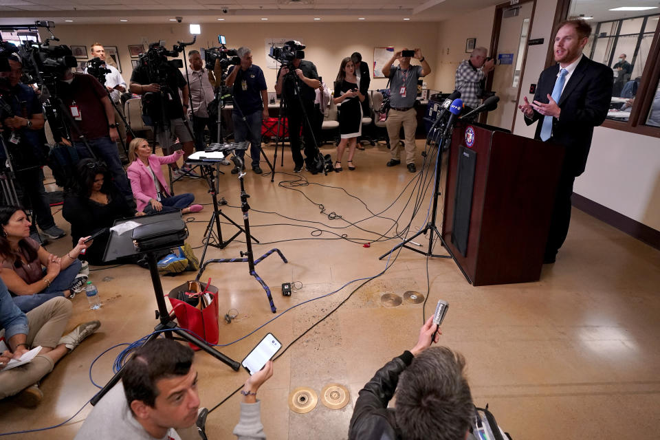 Maricopa County Recorder Stephen Richer speaks inside the Recorders Office, Wednesday, Nov. 9, 2022, in Phoenix. (AP Photo/Matt York)