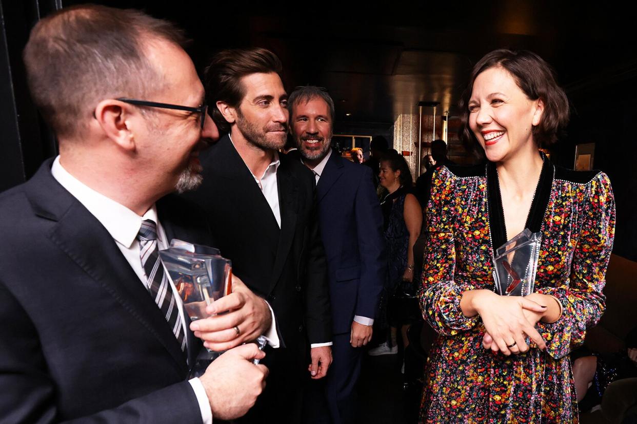 Honoree Mandell Winter, Jake Gyllenhaal, and honoree Maggie Gyllenhaal arrives at The 11th Annual Hamilton Behind The Camera Awards hosted by Los Angeles Confidential Magazine, The Premiere Luxury, and Lifestyle Publication on November 13, 2021 in Los Angeles, California.