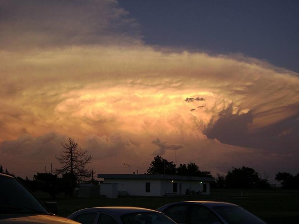 A supercell thunderstorm near Groom, Texas, on June 18, 2010, viewed from the National Weather Service Amarillo office.