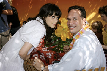 Zooey Deschanel and Diedrich Bader at the premiere of Columbia Pictures' Surf's Up