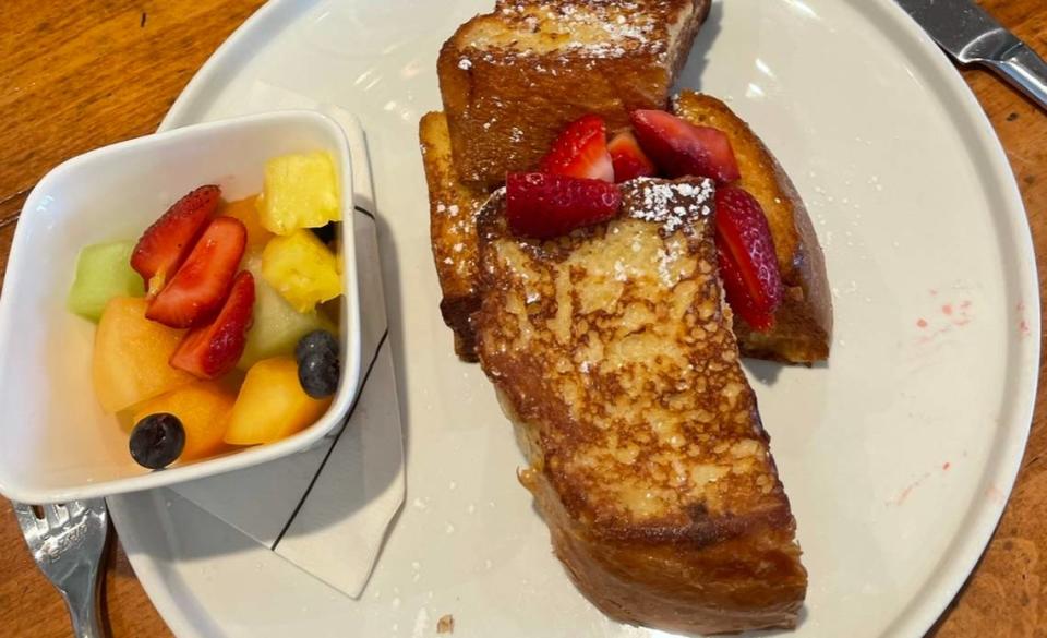 A french toast brunch option served at Links, An American Grill within Harbour Town Clubhouse in Sea Pines on Hilton Head Island, SC.