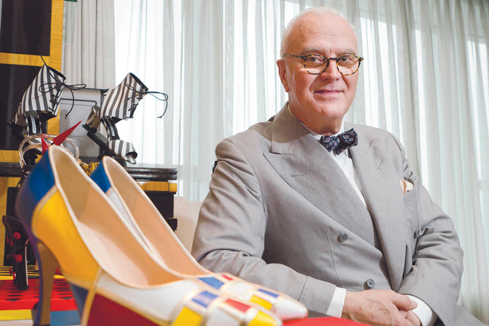 Manolo Blahnik in Hong Kong for his exhibition limited-edition items exclusive to Lane Crawford.