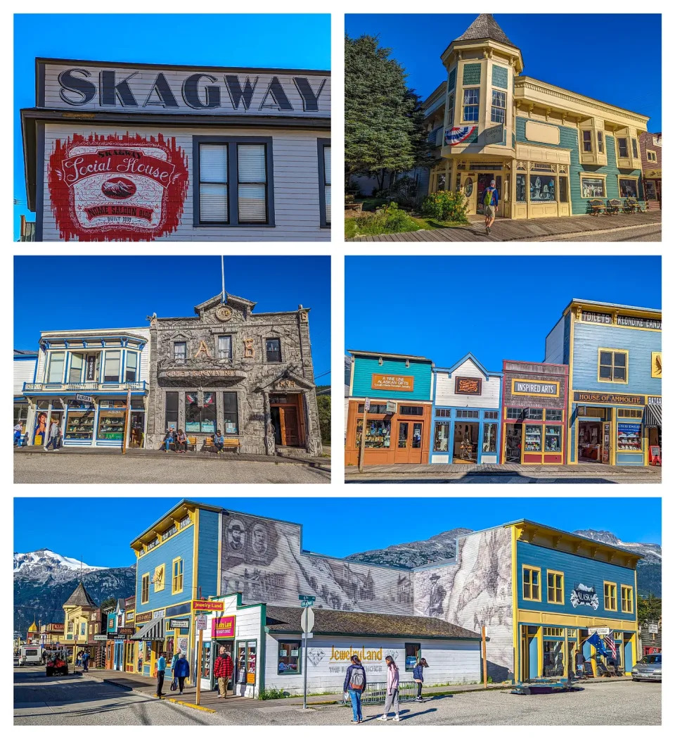 Collage of the old-fashioned buildings in Skagway.